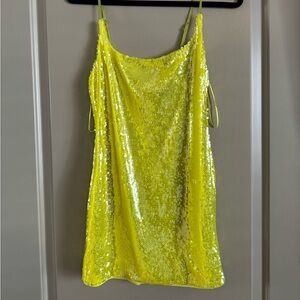 SHINE BRIGHT SEQUIN MINI DRESS IN YELLOW